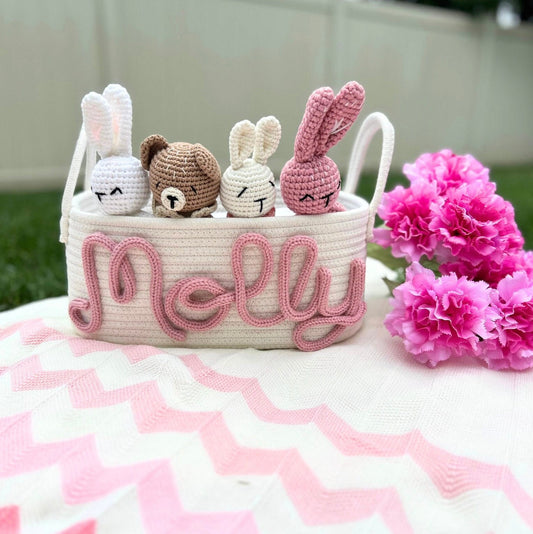 RATTLE Knit Lovey Add On - Soft Cuddly Animal for Baby Shower Gift Baskets Child Newborn New Mom Bear Rabbit Bunny Wooden