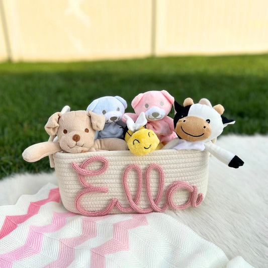 PLUSH Lovey Add On - Soft Cuddly Animal for Baby Shower Gift Baskets Child Newborn New Mom Cow Pink Blue Bear Bee Dog Puppy