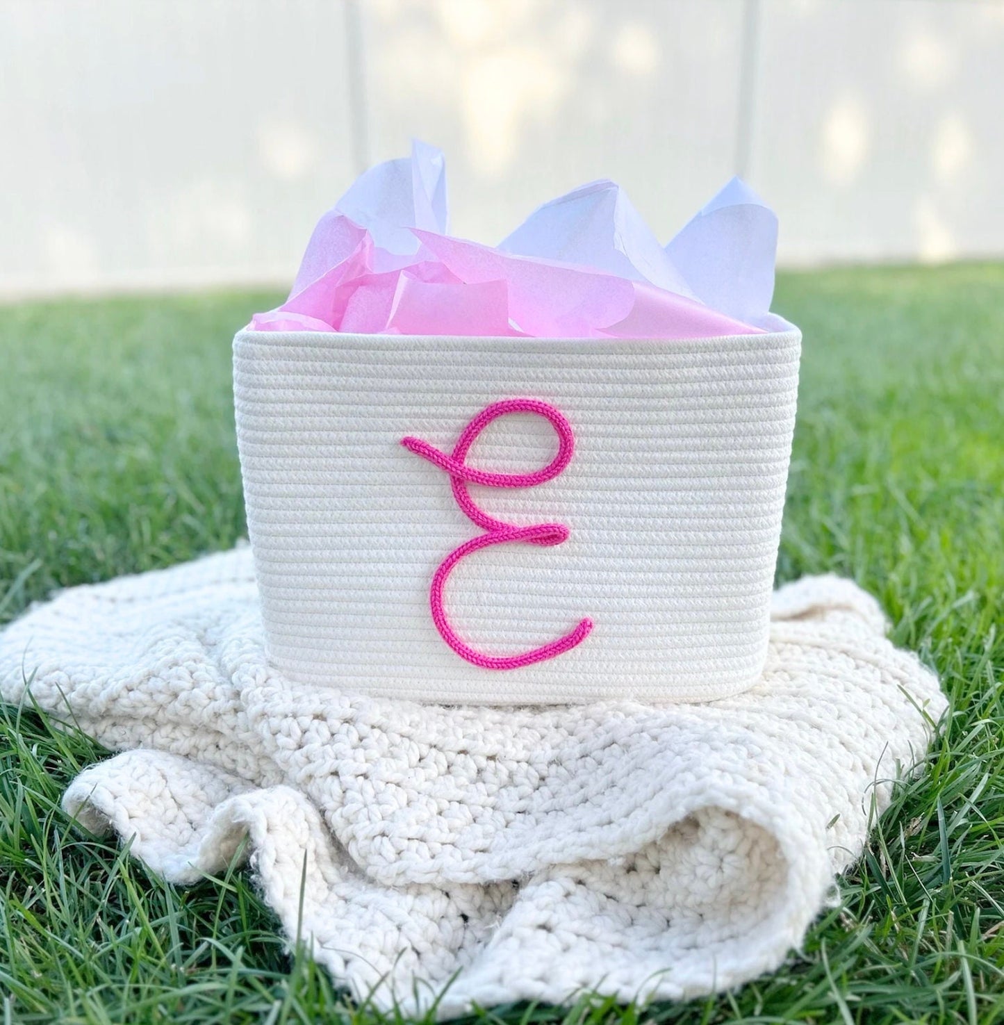 PERSONALIZED Baby Shower Gift Basket • Customize Rope Name Custom Monogram Gift Basket Baby Gift Basket Toy Name Basket Storage Basket Gift