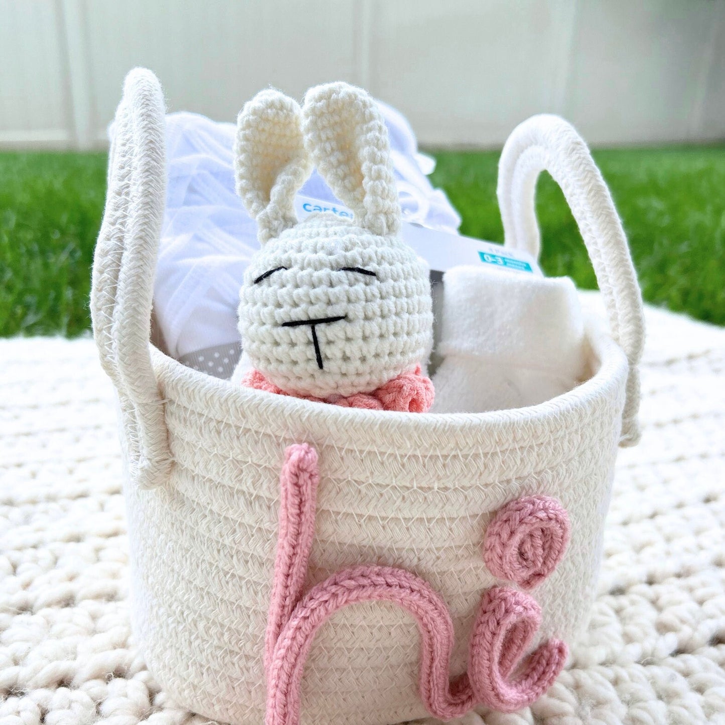 PERSONALIZED Welcome Baby Shower Gift Basket • Customize Rope Name Custom Monogram Hi Hello Gift Newborn  Toy Storage Basket Gift Initial